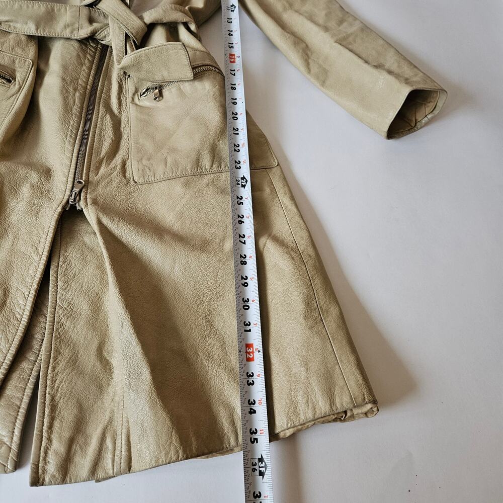 Y2k Euro Trench Coat Beige Caracetre Longline Vegan Leather - Small - Picture 5 of 5